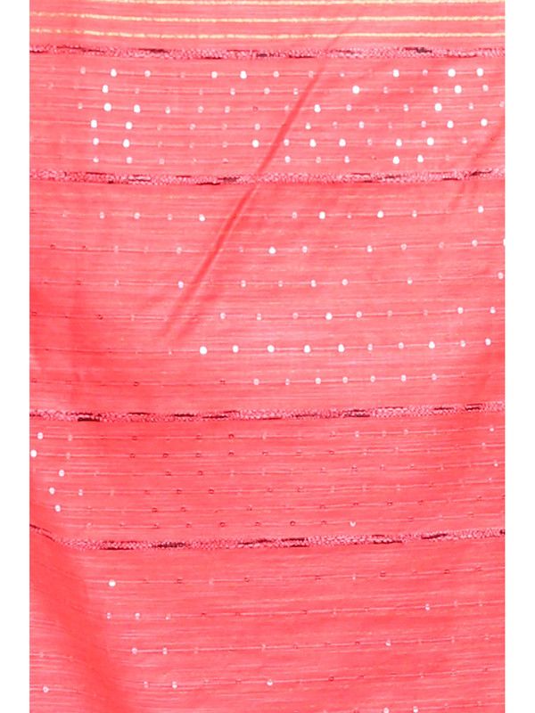 Handloom Bhagalpuri Cotton Silk Striped Sequin Saree ( Red) - View 4