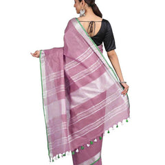 Handloom Bhagalpuri Linen-Cotton Saree With Contrast Blouse Piece - View 3