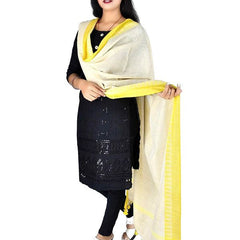 Temple Border Handloom Linen Bhagalpuri Dupatta (Canary Yellow) - View 3