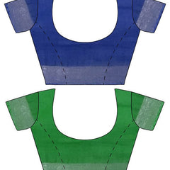 Cobalt Blue & Pigment Green women's Bhagalpuri Handloom Cotton-Linen Blend Saree Combo (Pack Of 2) With Running Unstiched Blouse Piece - View 7