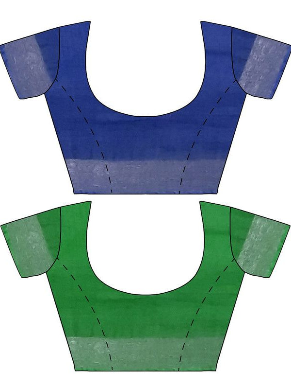 Cobalt Blue & Pigment Green women's Bhagalpuri Handloom Cotton-Linen Blend Saree Combo (Pack Of 2) With Running Unstiched Blouse Piece - View 7