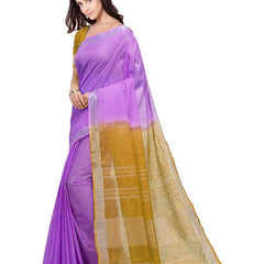Lilac Purple & Golden Brown women's Bhagalpuri Handloom Ethnic Wear Linen Two Dye Saree With Running Unstitched Blouse Piece - View 3