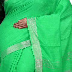 Spring Green Bhagalpuri women's Handloom Linen Cotton Ethnic Wear Saree With Running Unstitched Blouse Piece - View 3
