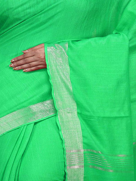 Spring Green Bhagalpuri women's Handloom Linen Cotton Ethnic Wear Saree With Running Unstitched Blouse Piece - View 3