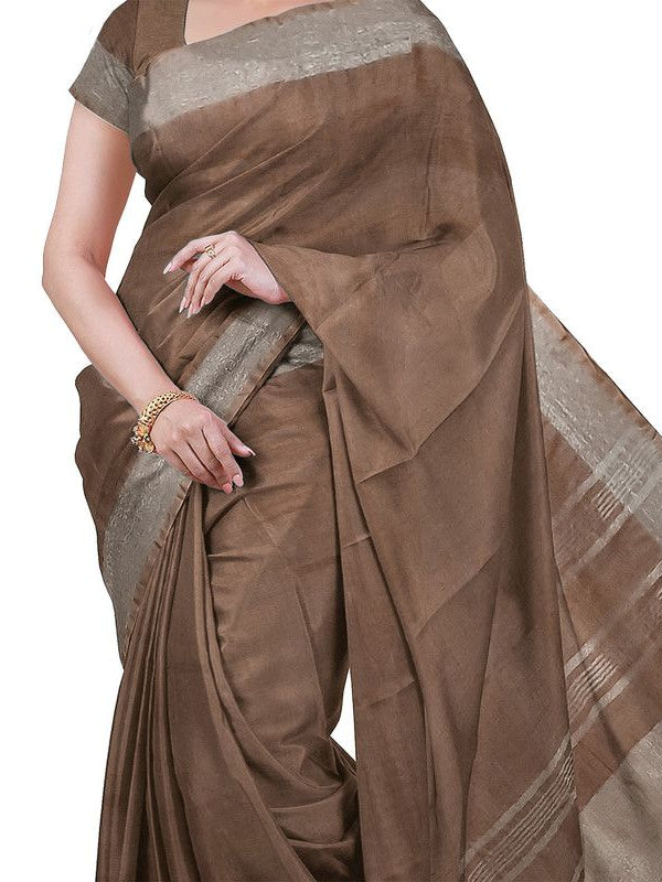 Brown & Grey women's Bhagalpuri Handloom Cotton-Linen Blend Saree Combo (Pack Of 2) With Running Unstiched Blouse Piece - View 5