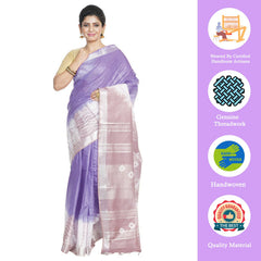Ultra Violet & Fallow Brown women's Bhagalpuri Handloom Cotton Linen Slub Blend Tie Two Dye (Sibory Two Dye) Saree With Running Unstitched Blouse Piece - View 2
