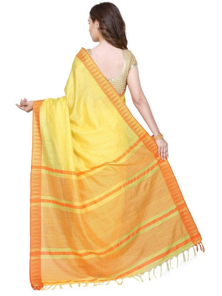Canary Yellow women's Bhagalpuri Handloom Kota Silk Temple Border Saree And Variation Of Colors With Striped Blouse Piece - View 2