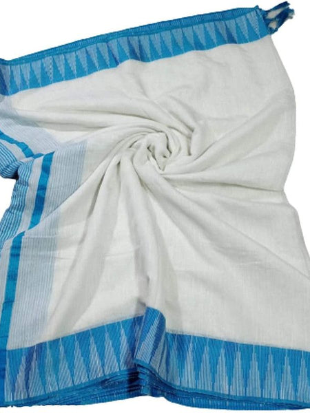Cyan women's Bhagalpuri Kota Viscous Temple Border White Saree And Variable Color Border With Blouse Piece
