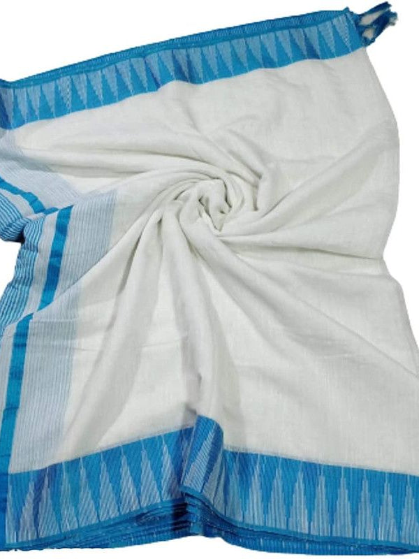 Cyan women's Bhagalpuri Kota Viscous Temple Border White Saree And Variable Color Border With Blouse Piece