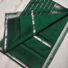 Cotton Handloom Mangalagiri Silk Saree with Temple Border (100200 British_Green) - View 2