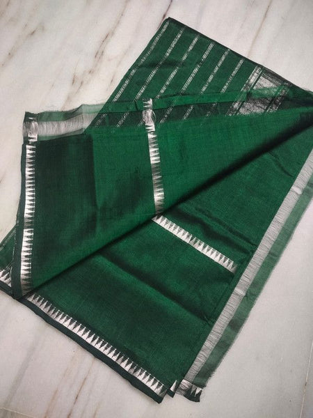 Cotton Handloom Mangalagiri Silk Saree with Temple Border (100200 British_Green) - View 2