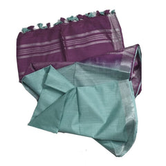 Japanese Violet & Mint Cyan Bhagalpuri Handloom women's Ethnic Wear Cotton Slub Blend Two Dye Saree With Running Unstitched Blouse Piece