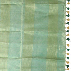 Tissue Linen Pure Handloom Bhagalpuri Saree (Green) - View 2