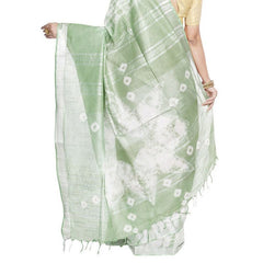 Chamoisee Brown & Olivine Green women's Bhagalpuri Handloom Cotton Linen Slub Blend Tie Two Dye (Sibory Two Dye) Saree With Running Unstitched Blouse Piece - View 6