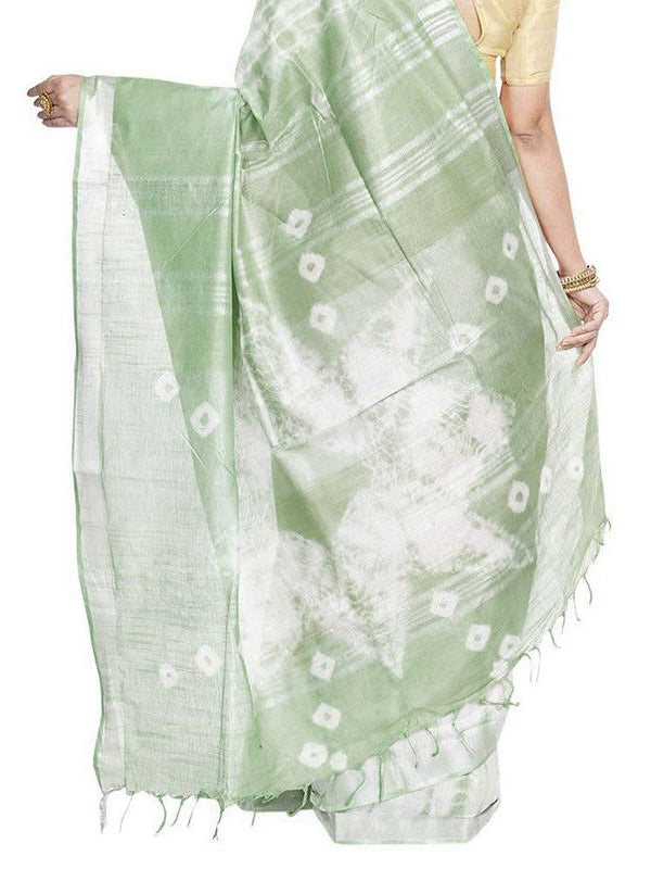 Chamoisee Brown & Olivine Green women's Bhagalpuri Handloom Cotton Linen Slub Blend Tie Two Dye (Sibory Two Dye) Saree With Running Unstitched Blouse Piece - View 6