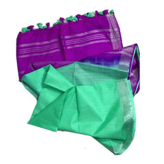 Electric Purple & Aquamarine Turquoise women's Ethnic Wear Bhagalpuri Handloom Cotton Slub Blend Two Dye Saree With Running Unstitched Blouse Piece - View 2