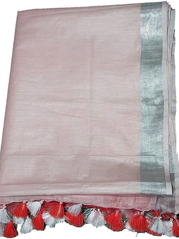 Red women's Bhagalpuri Linen-Slub Blend Two Dye Saree With Blouse Piece - View 2