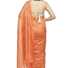 Striped Kota Silk Handloom Bhagalpuri Bollywood Saree (Terry_Orange) - View 5