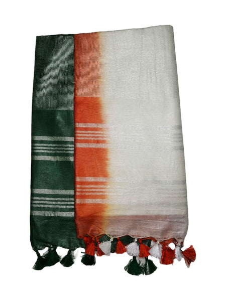 Republic Day / Independence Day Special Linen Cotton Blend Bhagalpuri Handloom Tricolor Flag Saree - View 5
