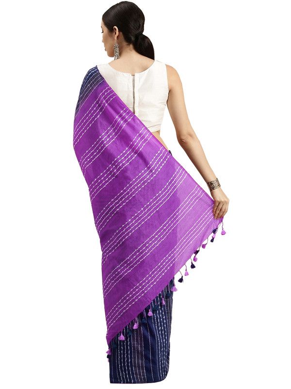 Navy Blue & Heliotropes women's Kota Art Silk Saree With Blouse Piece - View 2