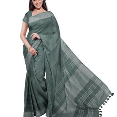 Hookers' Green & Raspberry Pink women's Bhagalpuri Handloom Cotton-Linen Blend Saree Combo (Pack Of 2) With Running Unstiched Blouse Piece