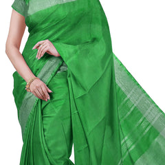 Pigment Green women's Bhagalpuri Handloom Cotton-Linen Blend Saree With Running Unstiched Blouse Piece - View 3
