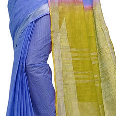 Neon Blue & Pear Green women's Bhagalpuri Handloom Linen Cotton Blend Two Dye Saree With Running Unstitched Blouse Piece - View 5
