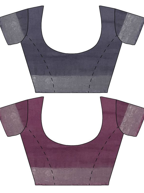 Grey & Quinacridone Magenta women's Bhagalpuri Handloom Cotton-Linen Blend Saree Combo (Pack Of 2) With Running Unstiched Blouse Piece - View 6