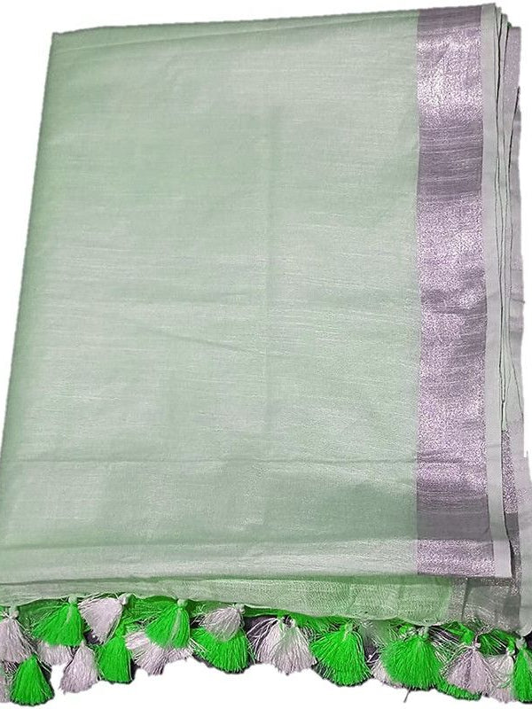 Erin Green women's Bhagalpuri Linen-Slub Blend Two Dye Saree With Blouse Piece - View 3