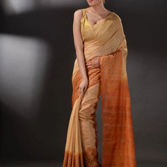 semi Tussar Silk Two Handloom Saree with Blouse Piece (Muddy_Beige & Brownish_Orange) - View 2