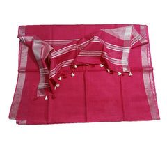 Cerise Red women's Bhagalpuri Linen Saree With Blouse Piece