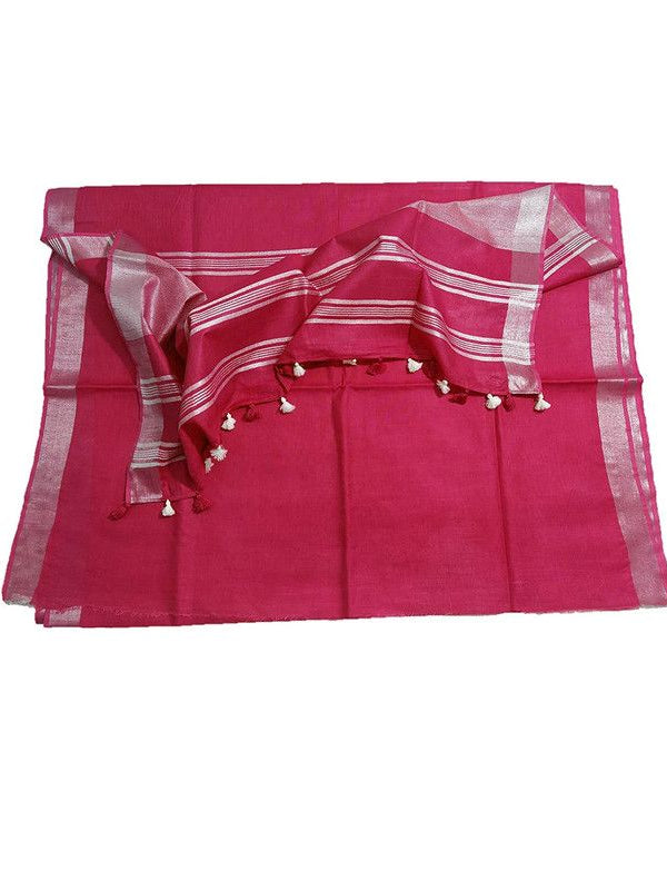 Cerise Red women's Bhagalpuri Linen Saree With Blouse Piece