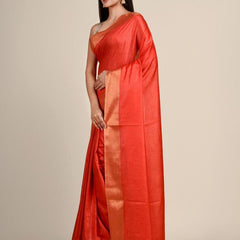 Handloom Tussar Munga Silk Handloom Blend Red Saree - View 3