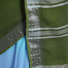 Capri Cyan & Moss Green women's Bhagalpuri Handloom Linen Cotton Blend Two Dye Saree With Running Unstitched Blouse Piece - View 7