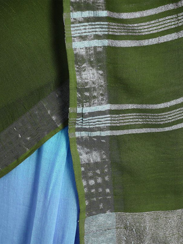 Capri Cyan & Moss Green women's Bhagalpuri Handloom Linen Cotton Blend Two Dye Saree With Running Unstitched Blouse Piece - View 7