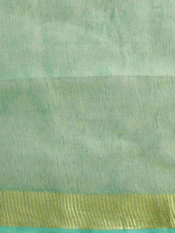 Tissue Linen Pure Handloom Bhagalpuri Saree (Green) - View 4