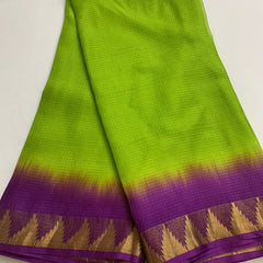Kota Organza Silk Handloom Two Dye Net Saree with Temple Border (Kelly_Green & Magenta)
