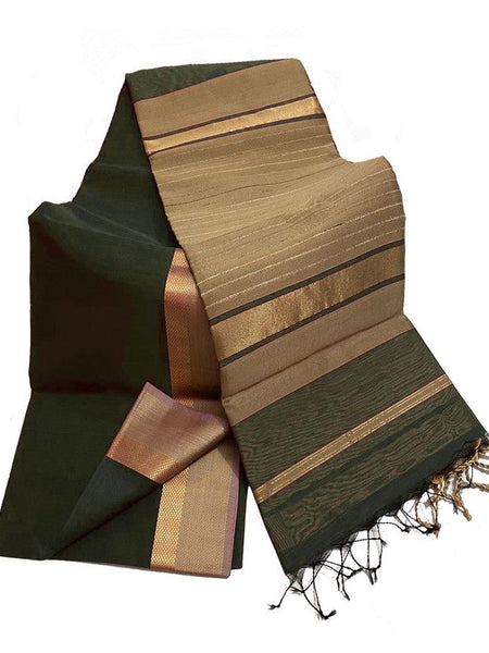 Bhagalpuri Cotton Tussar Silk Saree with Designed Border (Reseda Green)