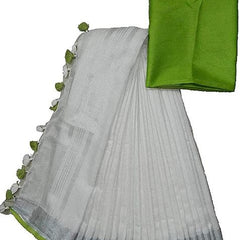 White-Parrot women's Bhagalpuri Blend Linen Saree With Contrast Blouse Piece - View 5