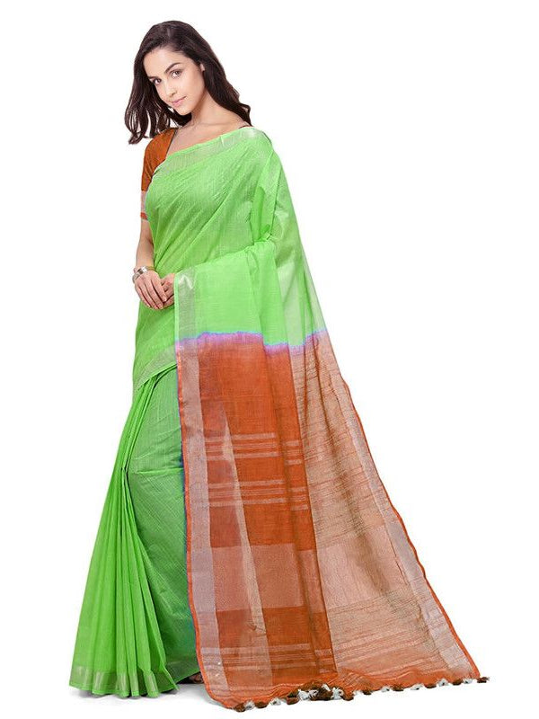 Bhagalpuri Handloom Pure Cotton Two Dye Saree With Running Unstitched Blouse Piece - View 4