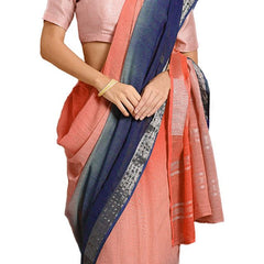 Bhagalpuri Handloom Linen Slub Blend Two Dye Saree With Running Unstitched Blouse Piece - View 2