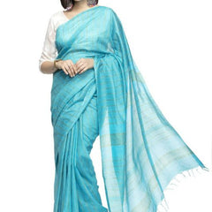 Kota Art Silk Handloom Striped Saree (Cyan)