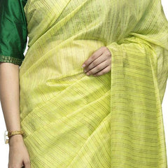 Art Silk Handloom Bhagalpuri Striped Kota Saree (Lime_Green) - View 4