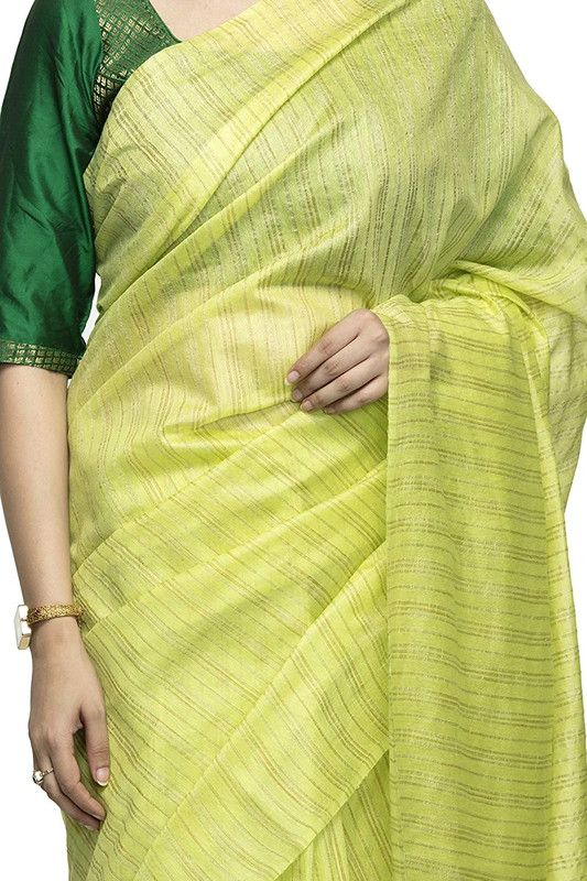 Art Silk Handloom Bhagalpuri Striped Kota Saree (Lime_Green) - View 4