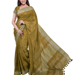 Olive Green & Pigment Green women's Bhagalpuri Handloom Cotton-Linen Blend Saree Combo (Pack Of 2) With Running Unstiched Blouse Piece - View 2