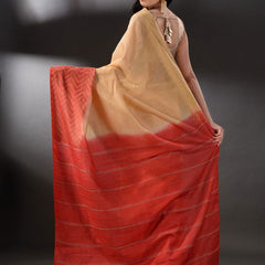 Two Dye Handloom Semi Tussar Silk Bhagalpuri Saree (Muddy_Beige & Terry_Red) - View 4