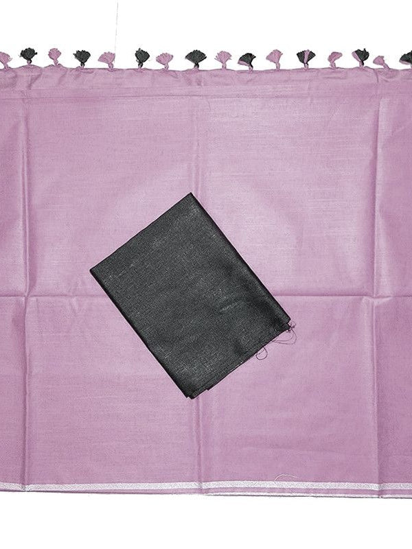Bhagalpuri Blend Linen Saree With Black Pipin Contrast Blouse Piece - View 5