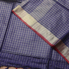 Cotton Linen Handloom Bhagalpuri Check Saree with Contrast Blouse Piece - View 6