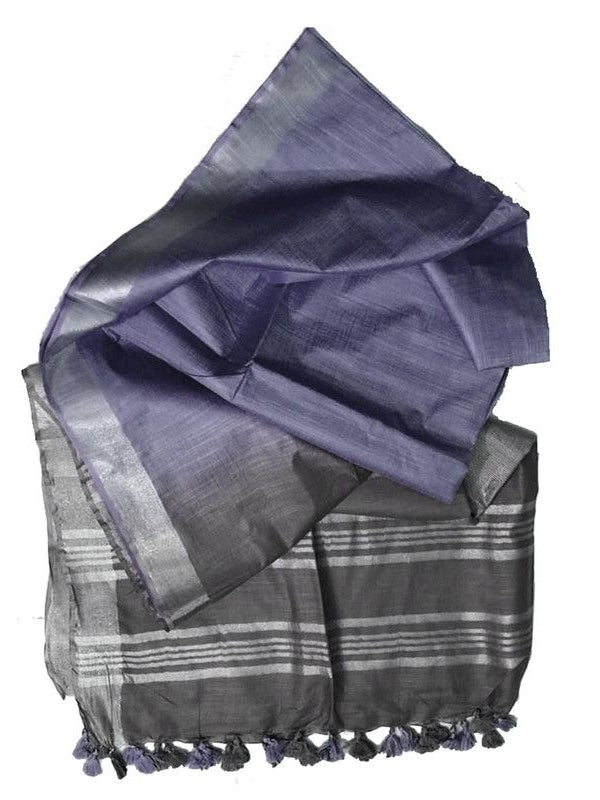 Grey & Ultra Violet women's Ethnic Wear Bhagalpuri Handloom Linen Slub Blend Two Dye Saree With Running Unstitched Blouse Piece - View 5