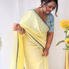 Beige-Black women's Bhagalpuri Blend Linen Saree With Contrast Blouse Piece - View 7